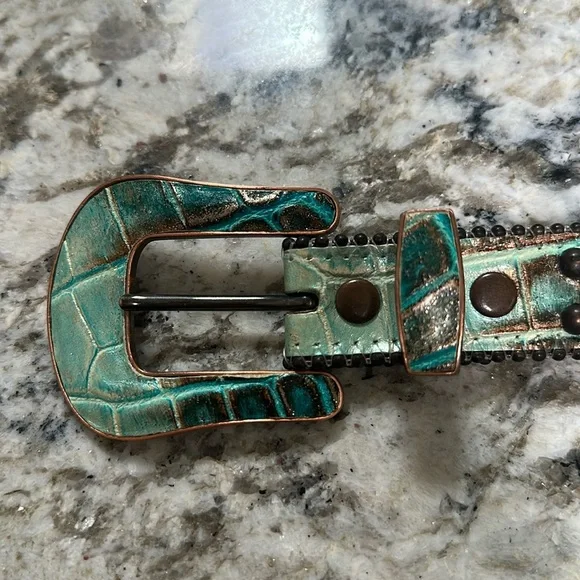 BB Simon Turquoise Crystal Leather Belt - Picture 3 of 8